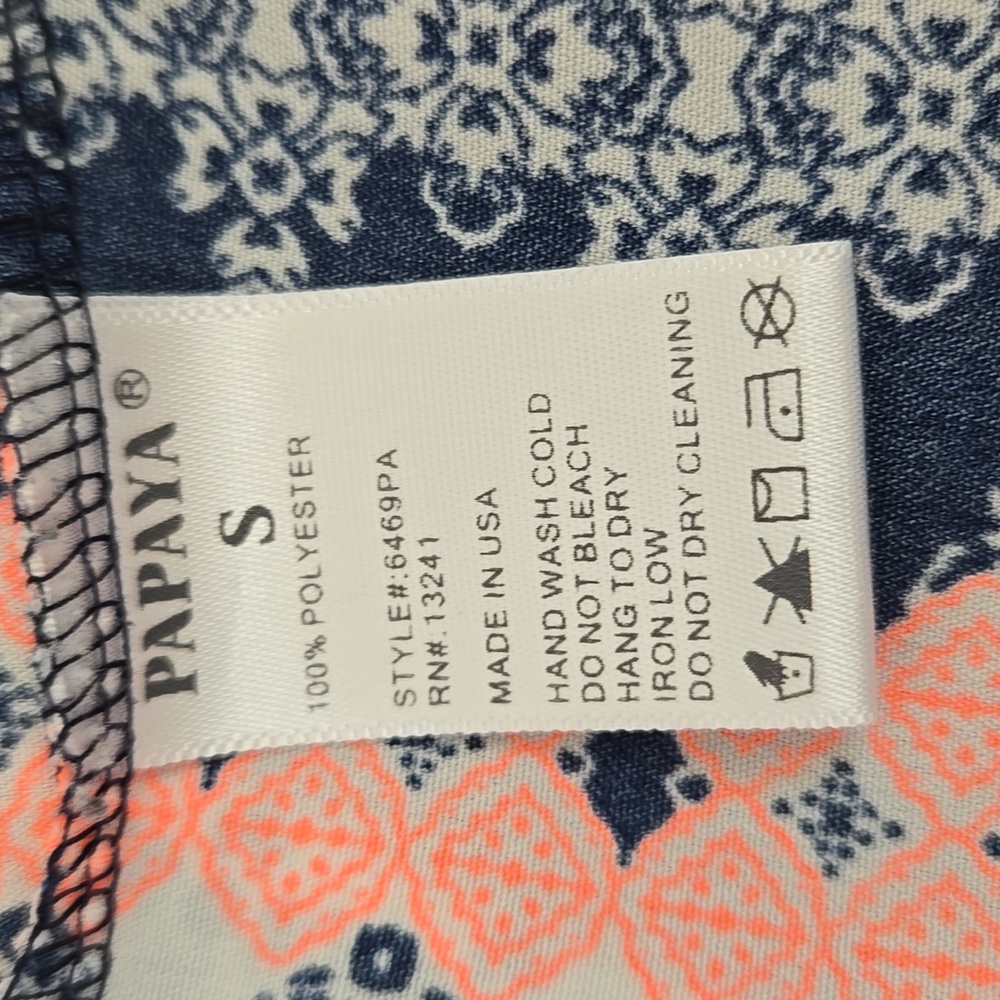 Papaya Women's Sleeveless Patterned Top - Navy, White and Neon Salmon - Picture 3 of 4